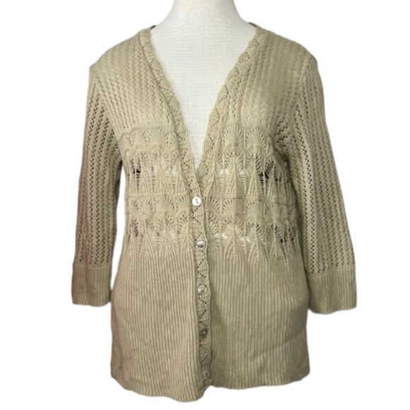 CB Design Vintage tan three quarter sleeve knot button down cardigan size XL - Picture 1 of 6